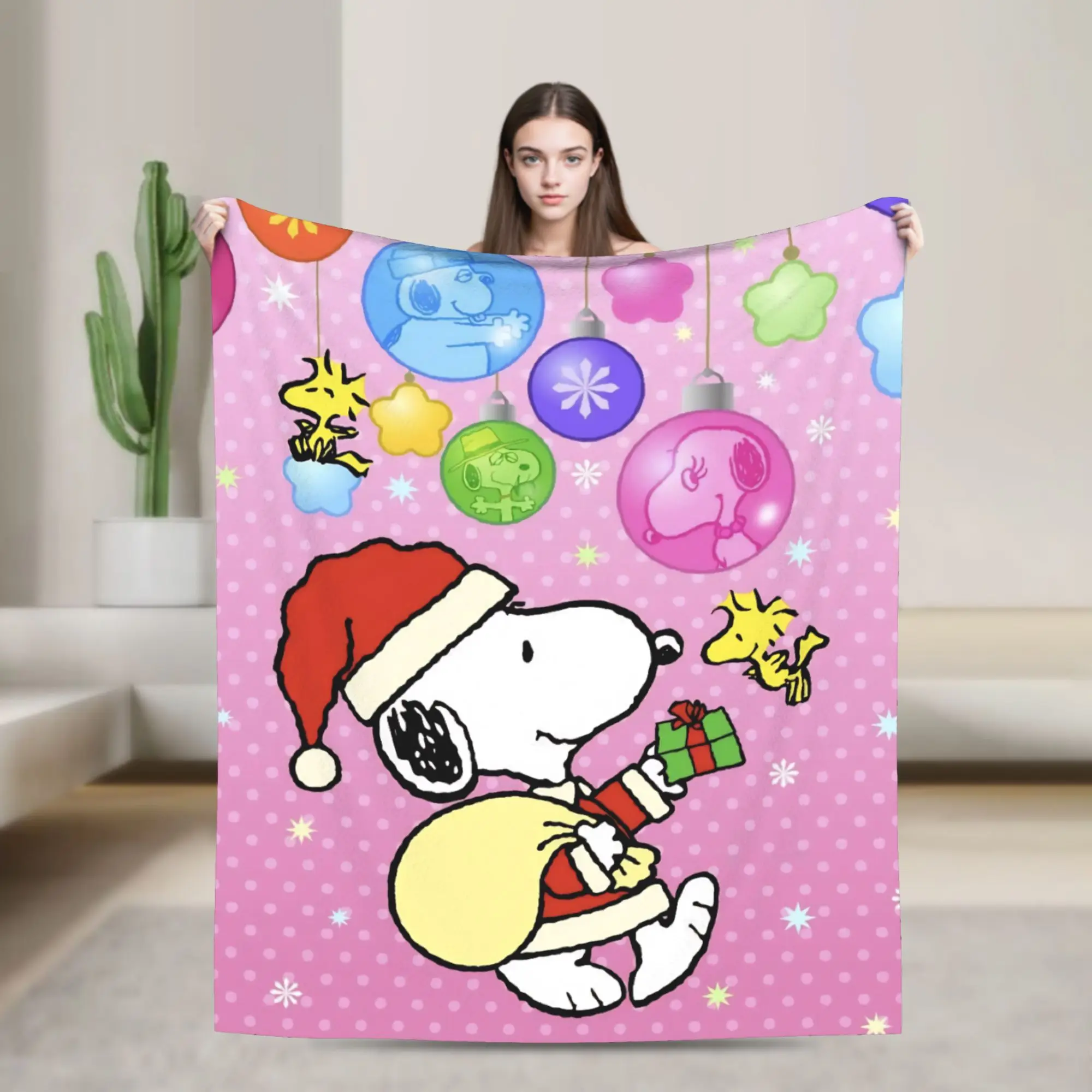 S-Snoopys Xmas Christmas Tree Blankets  Wool Funny Warm Throw Blankets for Bedding Lounge Spring Autumn