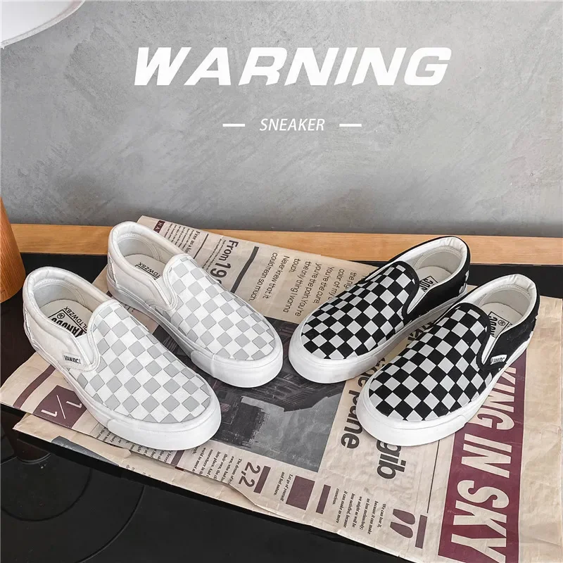 Schwarz Weiß Plaid Canva frauen Schuhe Student Vintage Hong Kong Stil Vielseitige Flache Schuhe Koreanische Version Harajuku Casual