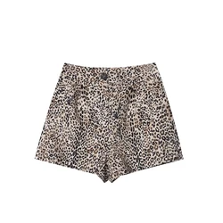 Willshela Women Fashion Leopard Printed Front Zipper Skirts Shorts Vintage High Waist Female Chic Lady Shorts