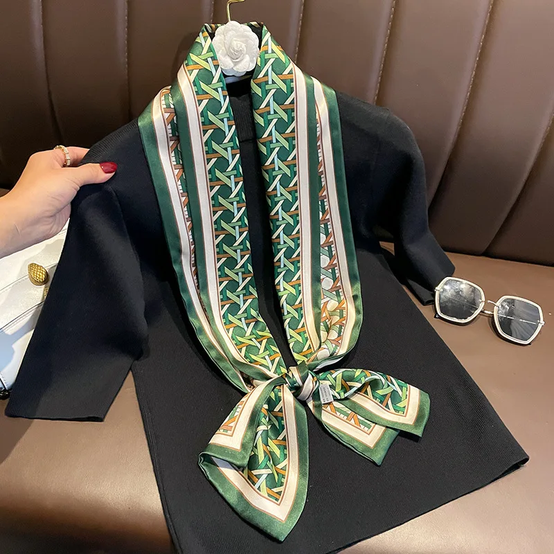 Luxury Brand Striped Hair Ribbon Scarf Women Design headband 100% Silk Skinny Hairbands Headscarf Bandana Accessories Headware