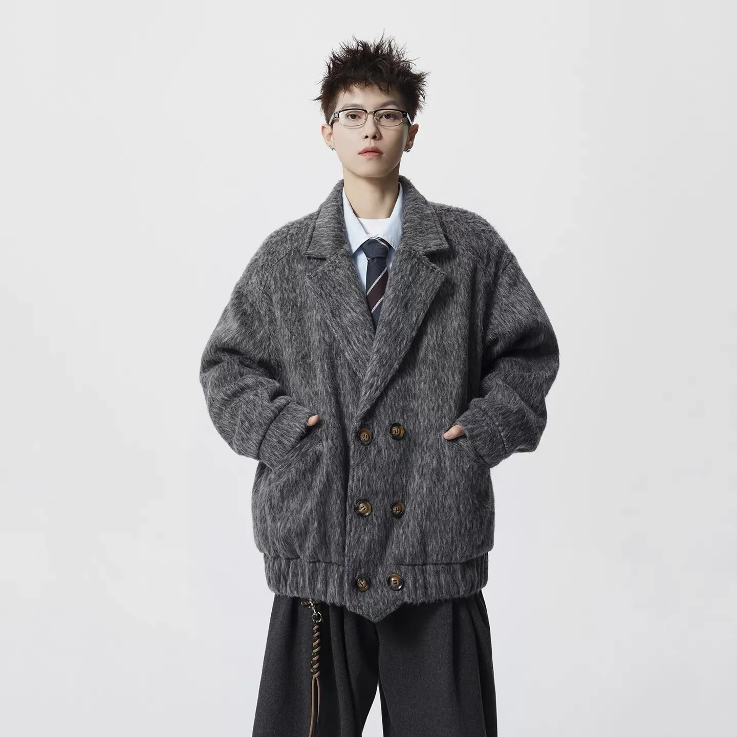 

Retro American Sle Men's ort Woolen Jaet Autumn Winter Faion Casual Outerwear Couple's Coats Youth Culture