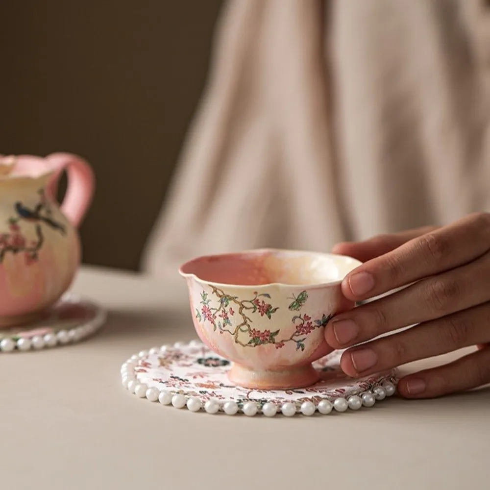 Swallow Vintage Pearls Edge Coaster Cloth Tabletop Protection Brocade Cup Mat Non Slip Elegant Teapot Mat Tea Ceremony