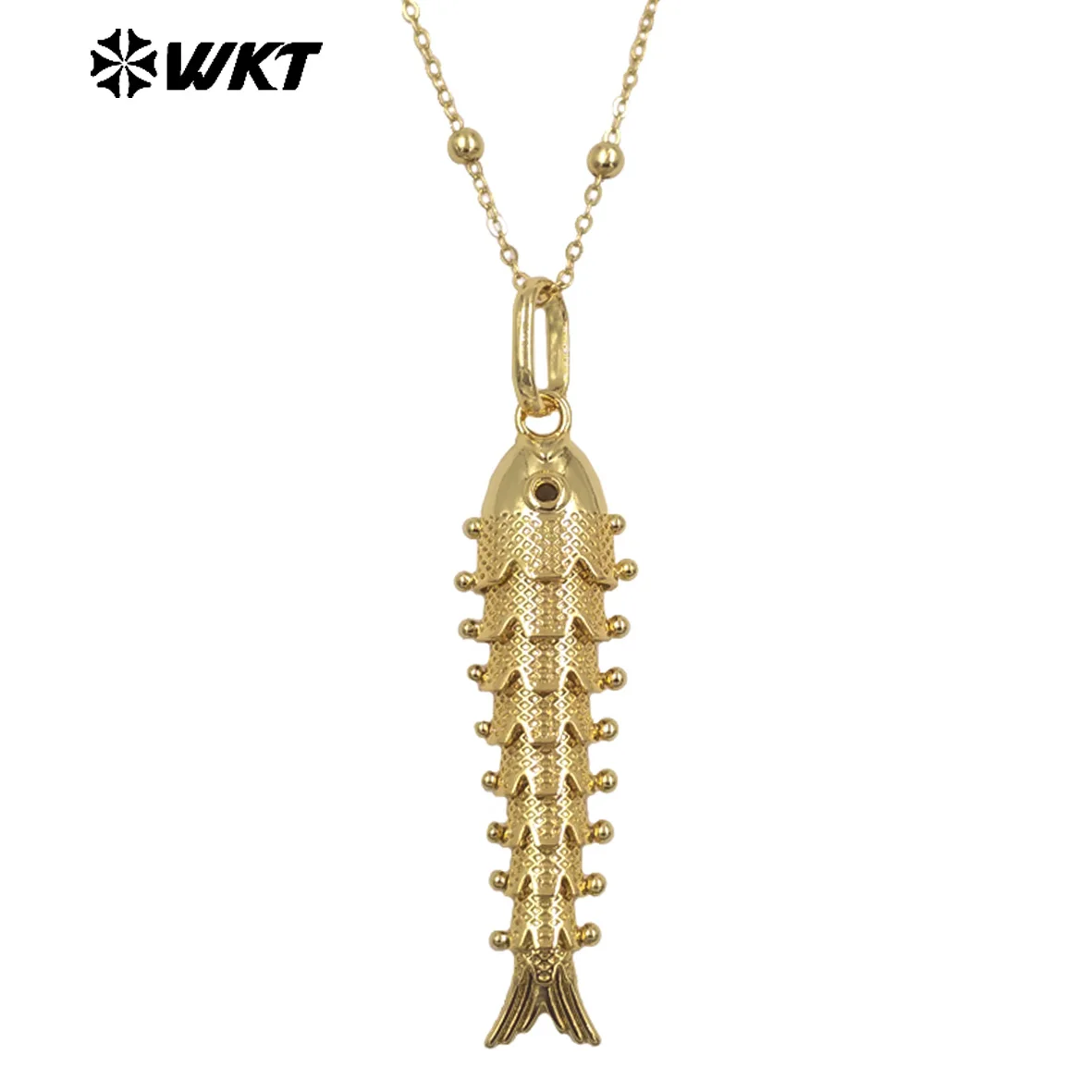 

WT-N1515 Exquisite Thin Beads Chain Gold Electroplated Yellow Brass Fish Shape Pendant Necklace For Friends New Year Gift