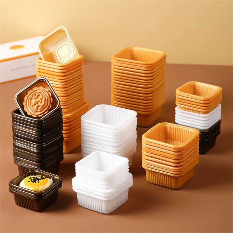 100pcs Disposable Mooncake Plastic Tray PET Pastry Cake Egg Yolk Crisp Thickened PP Tray Mid-autumn Festival Snack Blister Box