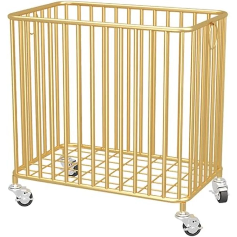 

Gold Laundry Basket, Metal Laundry Hamper with Wheels, Rolling Storage Cart, Large Capacity Clothes Organizer, 77Lbs Load, Mode