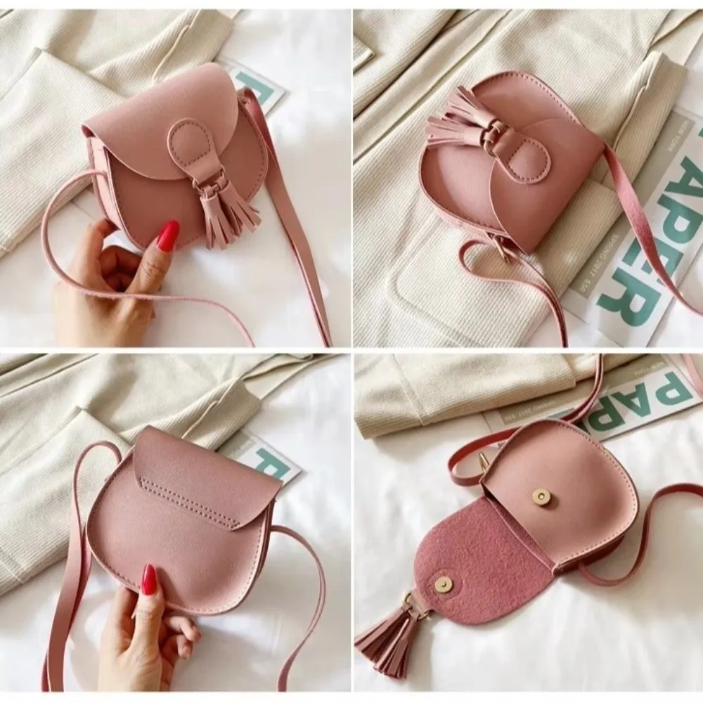 

Милая мини-сумка с крючком, с кисточками, однотонная, в стиле принцессы, из искусственной кожи, через плечо, для девочек