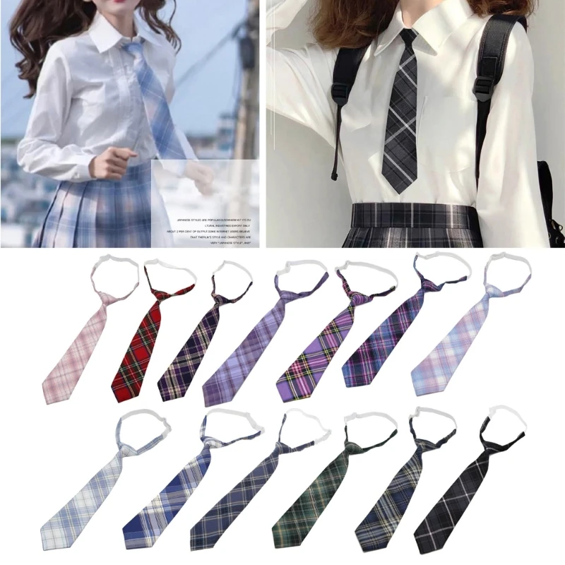 652F Casual Plaid Necktie for Boy Girl Lazy JK Ties Uniform School Student Neckties Japanese Cosplay Supply