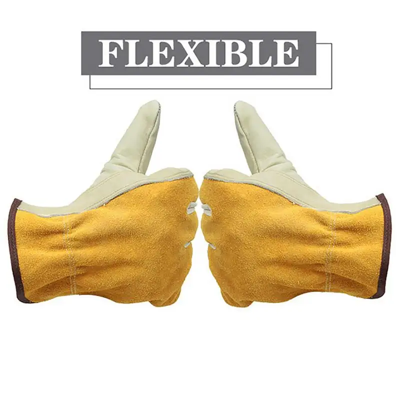 1 Pair Work Gloves Cowhide Leather Workers Work Welding Safety Protection Garden Sports Motorcycle Driver Wear-resistant Gloves