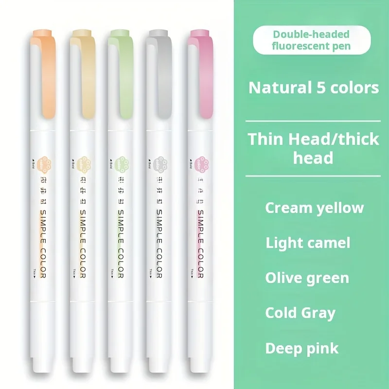 Dual-Tip Pastel Highlighter Set (5pcs, 20 Colors)