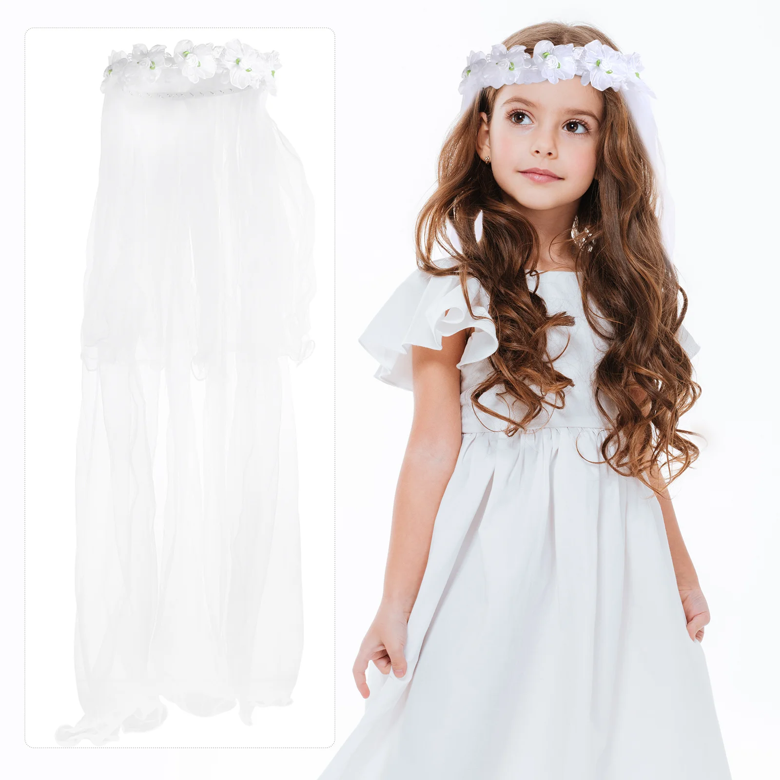 

Flower Headband Crown Elegant Bow Veil Garland Headdress Hair Accessory for Wedding Party Photography Gift