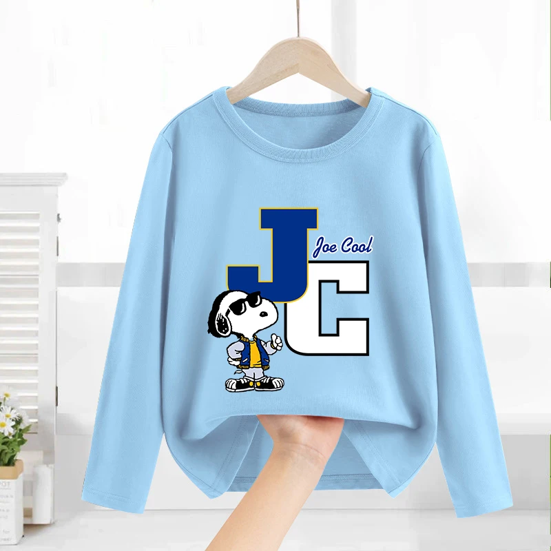 Snoopy Children T-shirts Long-sleeve Tops Spring Autumn Clothing Kids Thin Bottoming Shirt Cartoon Crew Neck Girls Boys Blouse