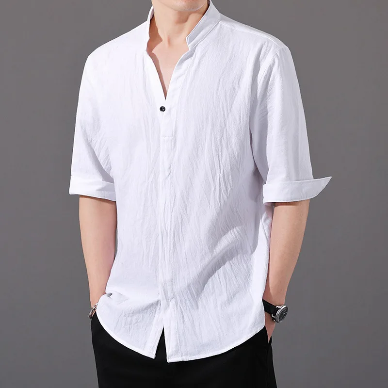 Men's Cotton and Linen Shirt Short-sleeved 2024 Summer New Thin Quick-drying High-end Shirt Summer Linen Casual Versatile Top