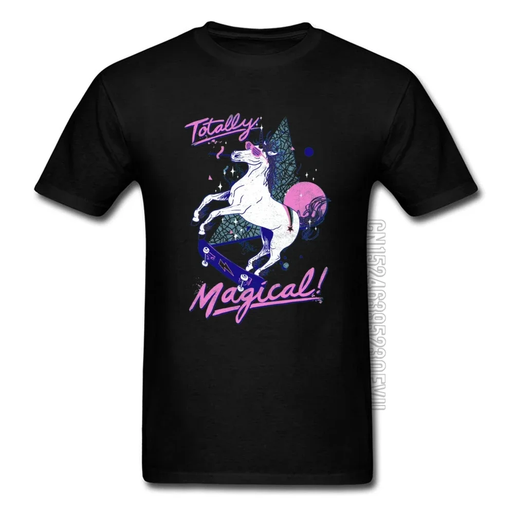 Totally Magical Neon Unicorn Geometric T Shirts Mens Vaporwave Aesthetic Art Design Faddish Men's Tops T Shirt Plus Size