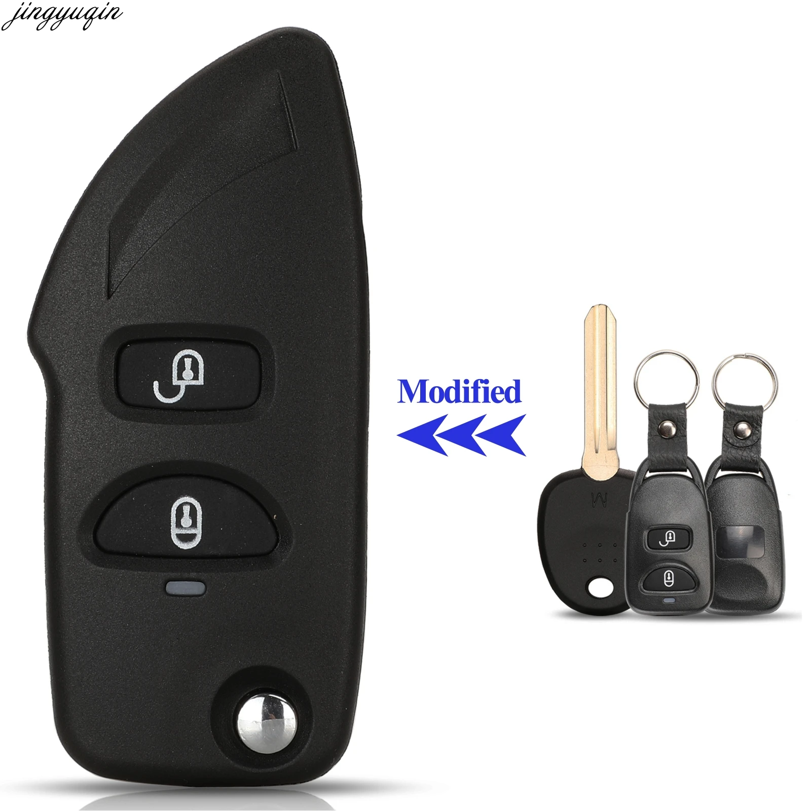 Jingyuqin Modified Remote Car Key Case Shell For Hyundai Santa Fe 2006-2012 Kia Cerato Sportage Optima 2007 w/ Battery Holder 2B