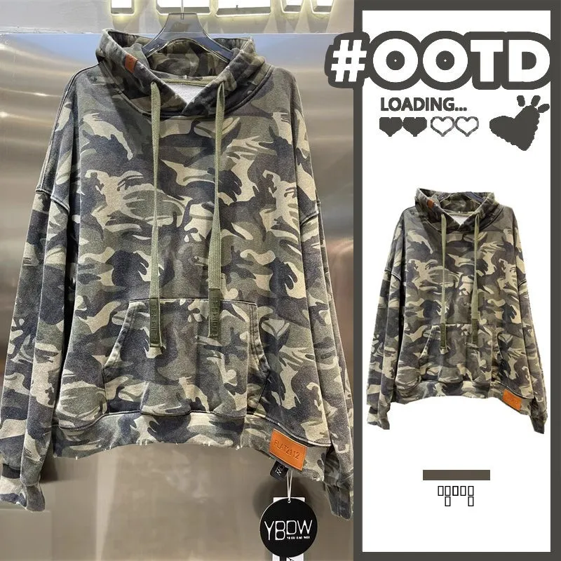 

Осенне-зимняя мужская толстовка оверсайз 300 Pou с камуфляжным принтом, свободная, для пар, в американском повседневном стиле, с капюшоном, уличный стиль