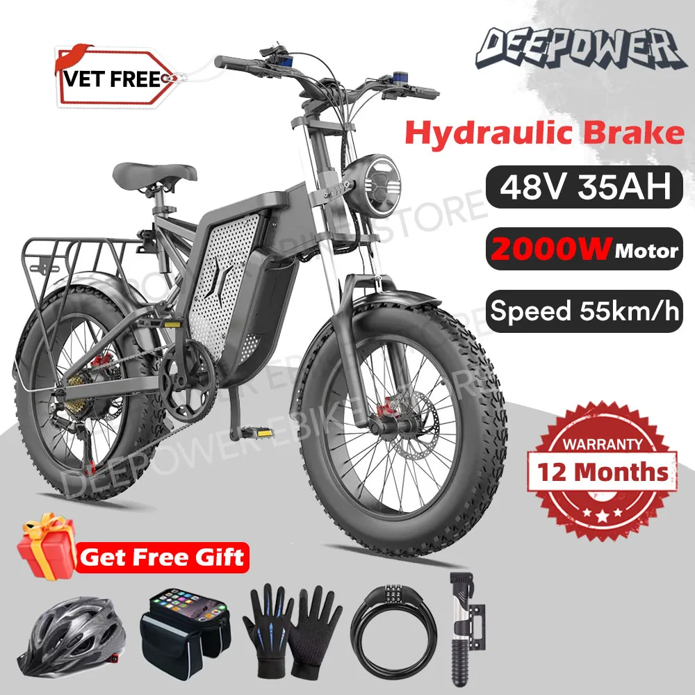 DEEPOWER X20 Electric Bike Mountain Moped Ebike 20 Inch Fat Tire 2000W 48V 35AH Men's Road Electric Bicycle For Adults E Bikes