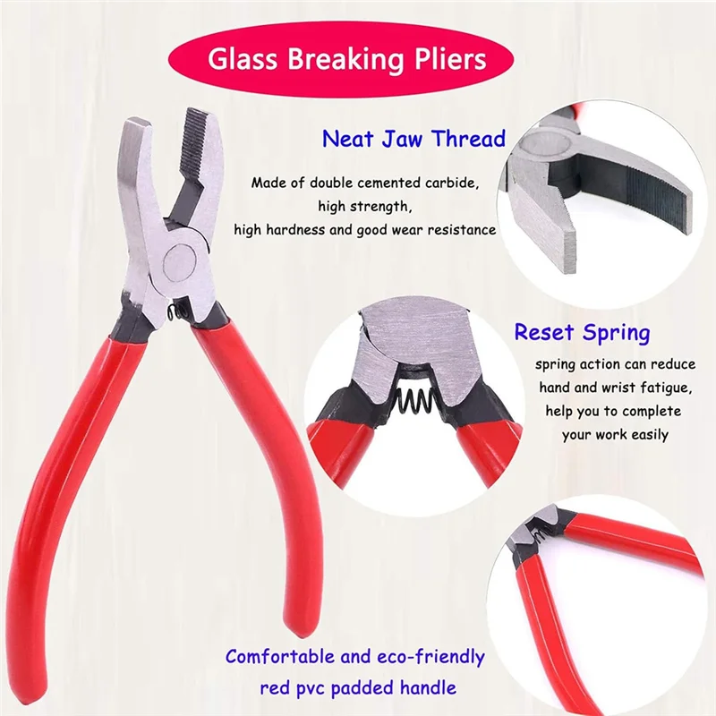 T19C Professional Glass Cutter Tool Set: 2 Pcs With Running Pliers, Curved Jaws & Breaking Pliers With Rubber Tips