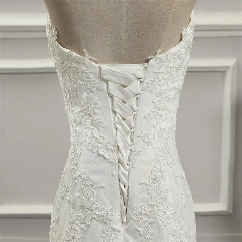 Witte applicaties kant zeemeermin trouwjurk lichte luxe vetersluiting foto's schieten jurken eenvoudige vestido de noiva bruidsjurk