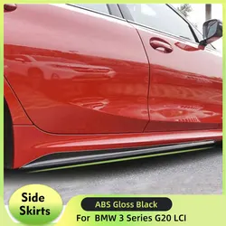 Car Side Skirts Extensions for BMW 3 Series G20 LCI M-Sport 4-Door 2023 2024 ABS Gloss Black Side Door Bumper Apron Lip Body Kit