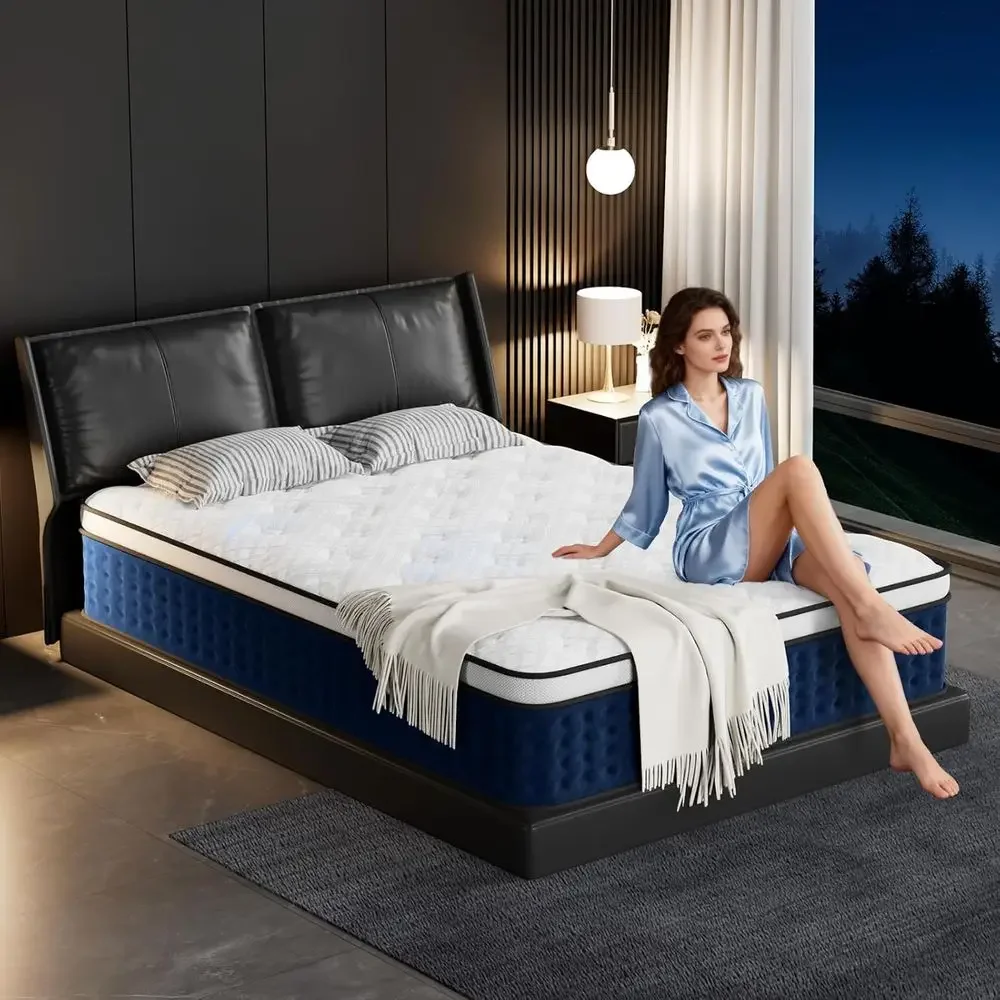 12 Inch Hybrid Mattress Queen Size in a Box with Gel Memory Foam, Individually Wrapped Coil Springs, Pressure Relief Motion Isol