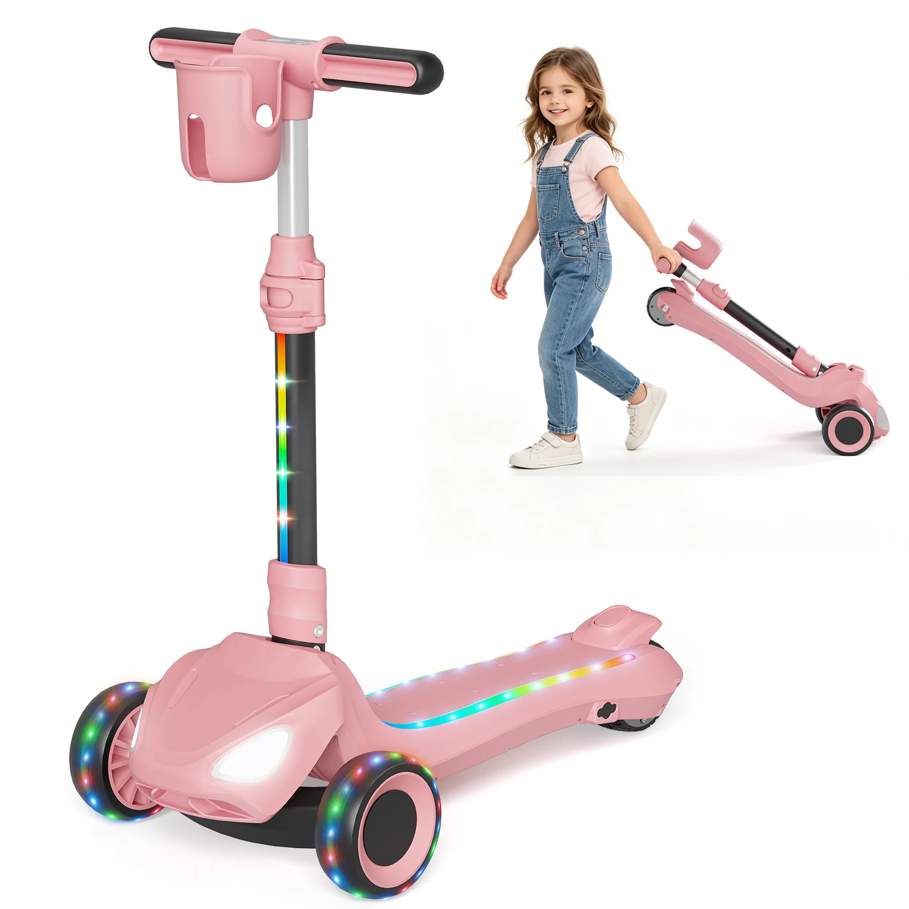 

Simate Store D3 Adjustable Height Levels Electric Scooter for Ages 3-8 3 Wheels Electric Kick Scooter Long Battery Life Flashing LED Wheels