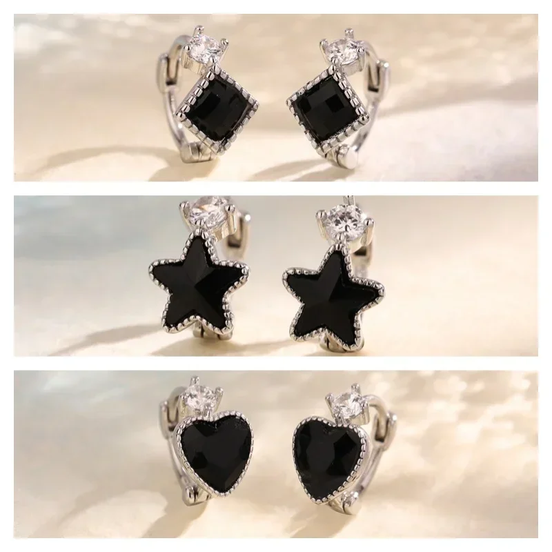 

Настоящее серебро 925, циркон, звезда, сердце, квадратные серьги-кольца для женщин, милые ювелирные изделия, роскошные аксессуары