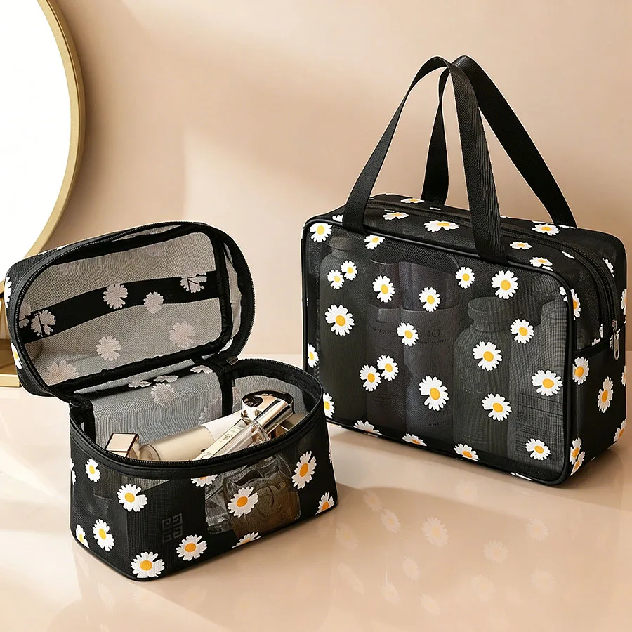 Daisy – große Kosmetiktasche aus Netzstoff, tragbar, ideal als Handtasche für Reisen, Kosmetik-Organizer für Frauen und Mädchen. – Detail 1
