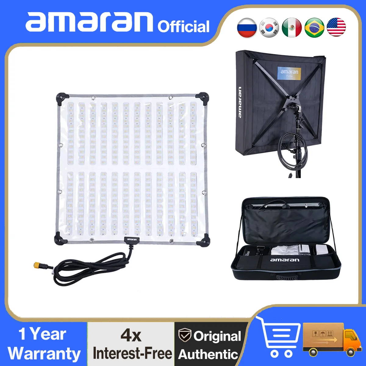 Amaran F22x Двухцветный светодиодный коврик для видеосъемки 2500–7500 К, выходная панель 200 Вт с поддержкой сетки Приложение Sidus Link от Aputure
