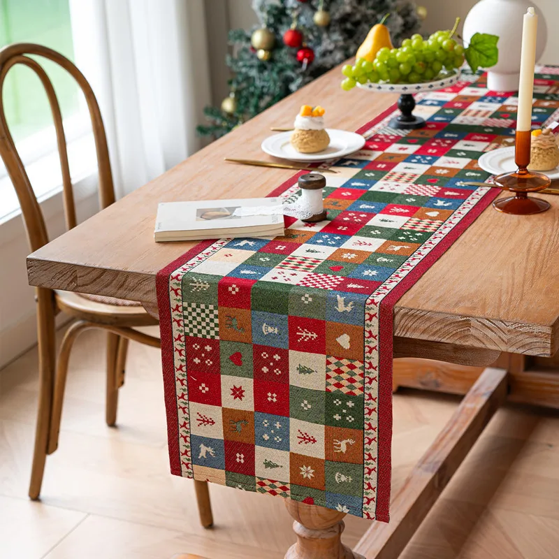 

25 New Cross-Border Yarn-Dyed Jacquard Polyester-Cotton Christmas Snowman Table Runner Bed End Runner Decorative Cover Tableclot