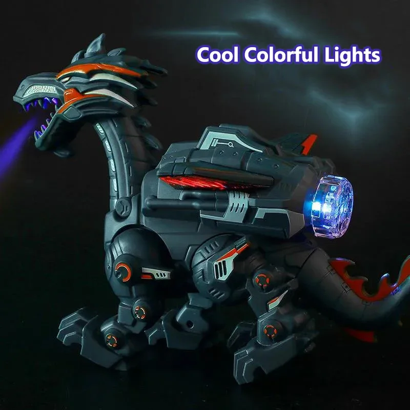 Electric Simulation Atomize Fire Dinoasur Bionic Walking Shaking Head Water Spray Cool Light Children Educational Puzzle Toys