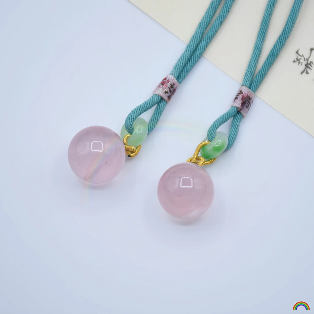 Natural pink crystal pendant, ice-clear pink, oversized crystal, lucky beads, round beads, handmade rope, sweater chain, Rwbuy