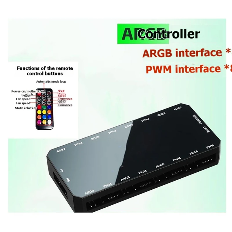 Super Sale ARGB Controller 8-Port PWM Fan HUB RGB Synchronized Remote Control Temperature Control Computer Case Cooling Effects