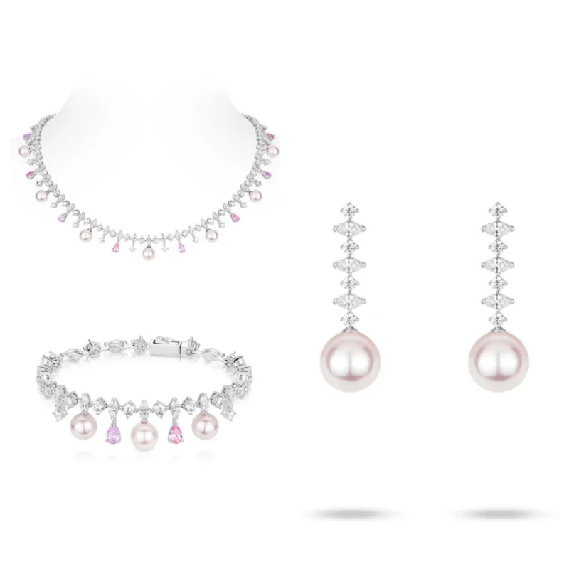 

BELLUX 925 Silver Plated K Gold Synthetic Zircon White Round Shell Pearl Necklace Bracelet Earrings Sweet Girl Jewelry Set