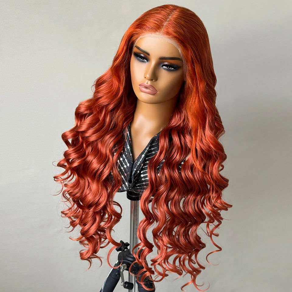 Ombre preto gengibre t parte perucas dianteiras do laço sintético 100% mão-amarrado onda solta peruca de renda com fibra de alta temperatura para o sexo feminino