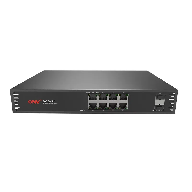 8*10/100/1000M RJ45 Ports + 2*1000M Uplink SFP Fiber Ports Network Switches 10-port Gigabit PoE Switch for CCTV Security System