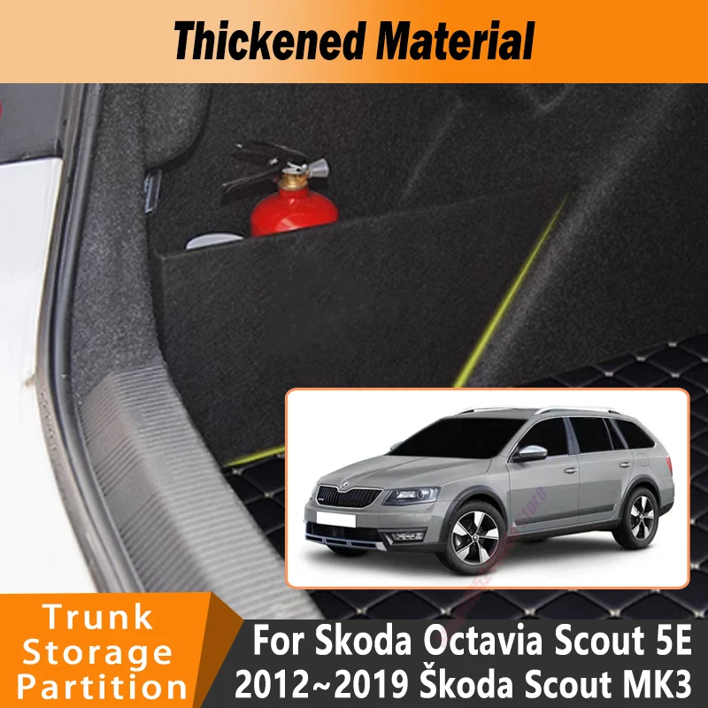 For Car Organizer Trunk Side Partition For Skoda Octavia Scout 5E 2012~2019 2018 Trunk Interior Storage Box Parts
