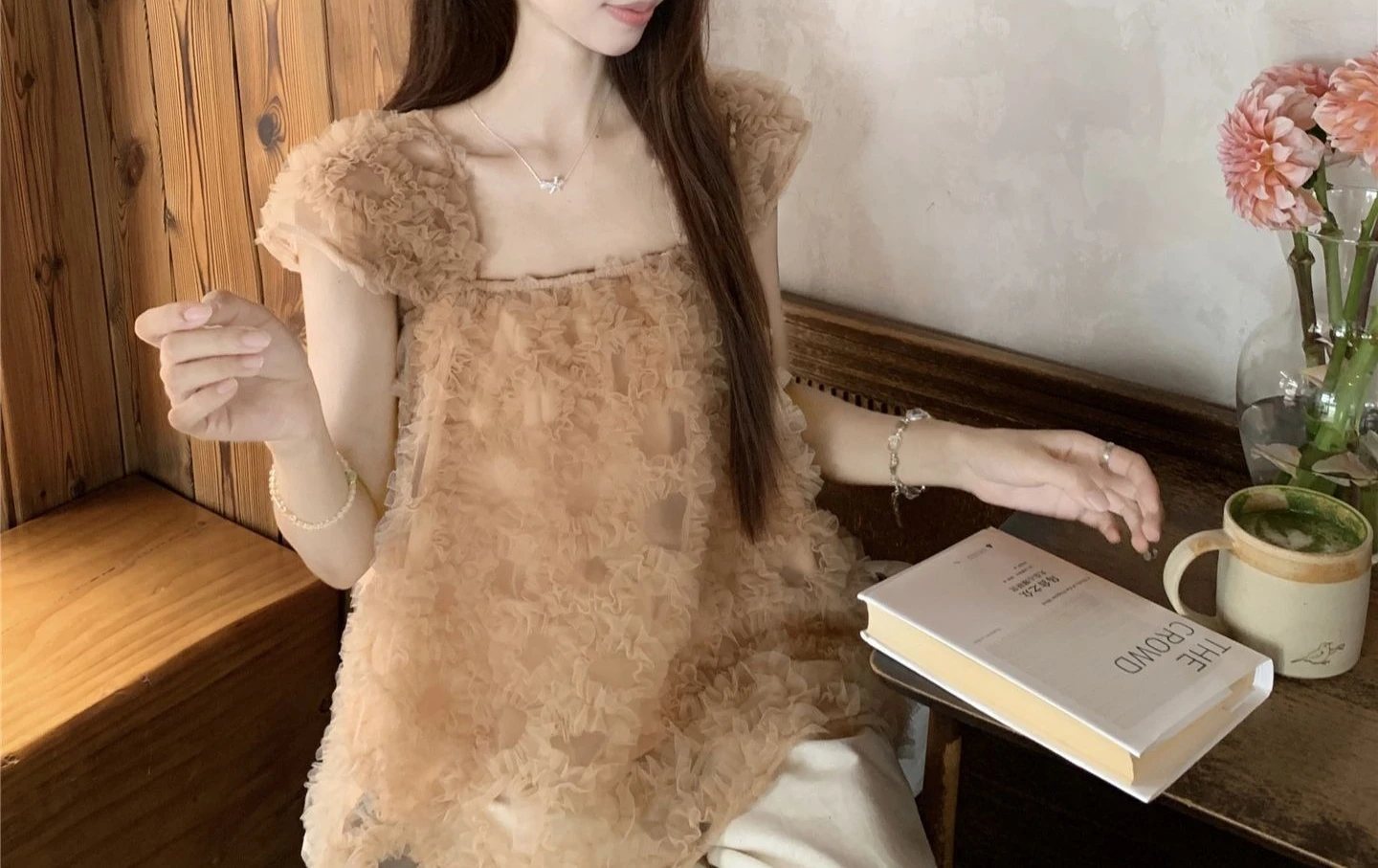 Mesh Little Fly Sleeve Lace Shirt Top High Waist Casual Pants Summer New Fashion Set for Women