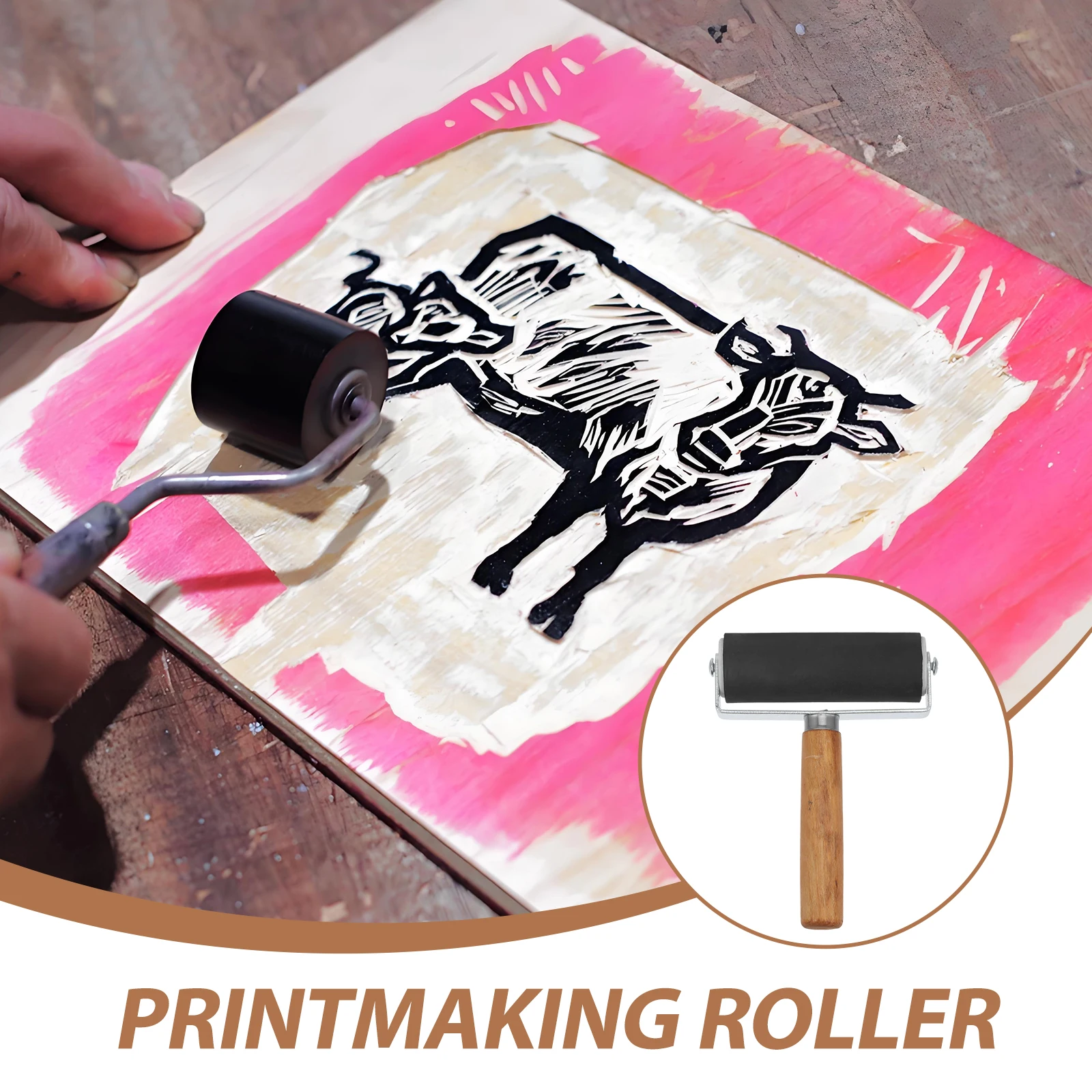 

Ink Roller Tool Detachable Black Rubber Printing Pressure Stippling Wood Oil Painting