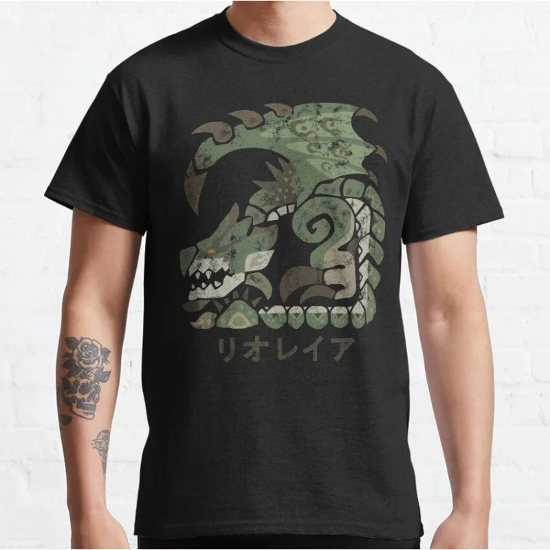 

Monster Hunter World Rathian Kanji Icon Vintage t shirt Cartoon Videogame MHW Graphic tee 100% cotton Y2K Clothes All size tops