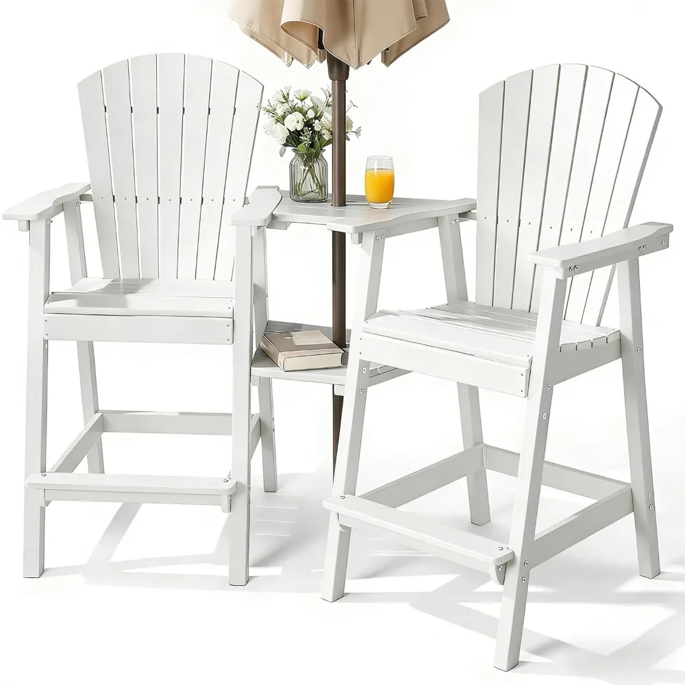 Tall Adirondack Chairs Set of 2, All-Weather HDPE Bar Height Patio Chairs with Double Tray, Heavy-Duty Outdoor, Customized