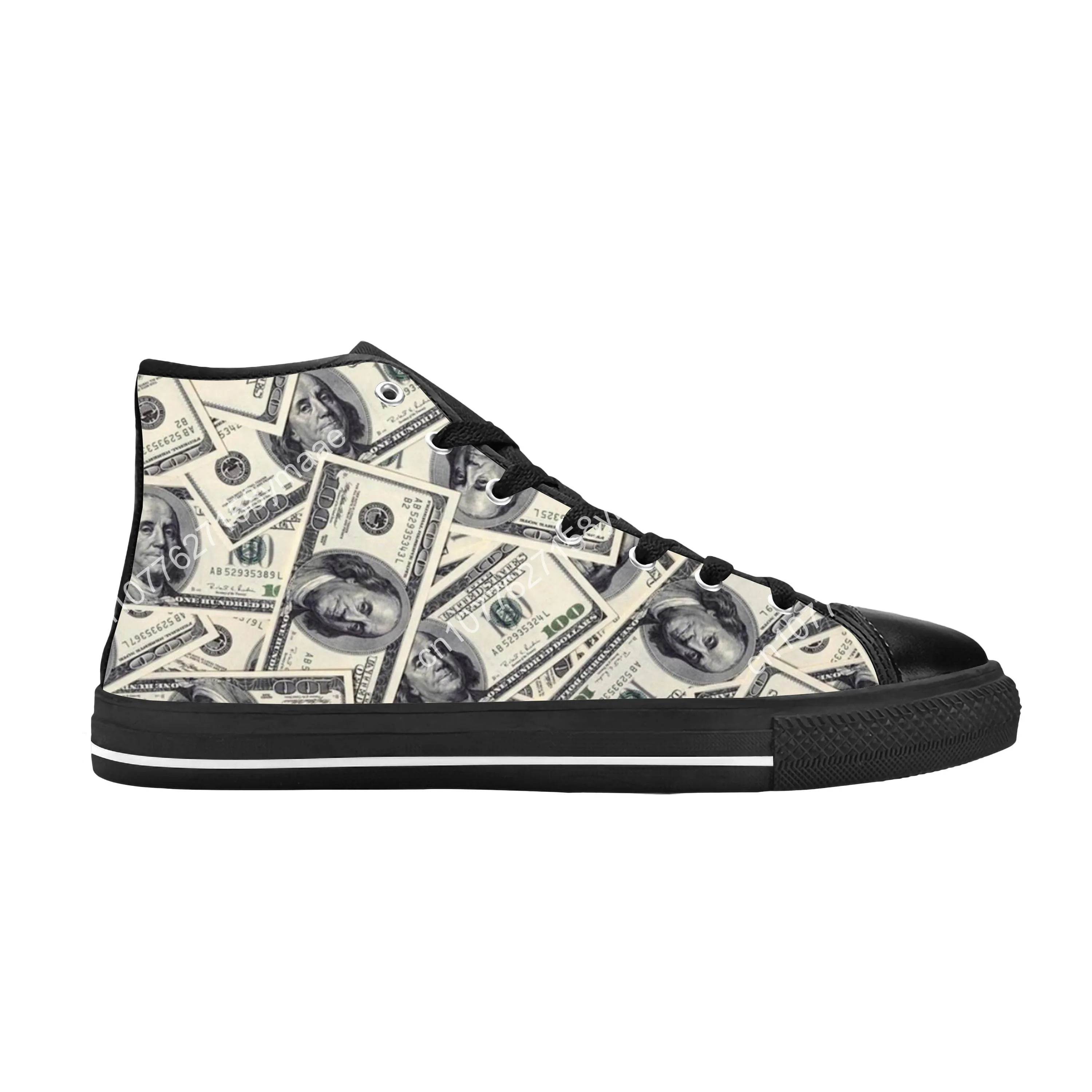 Gothic Dollar Bills Dollars Money Pattern Fashion Casual Cloth Shoes High Top Comfortable Breathable 3D Print Men Women Sneakers