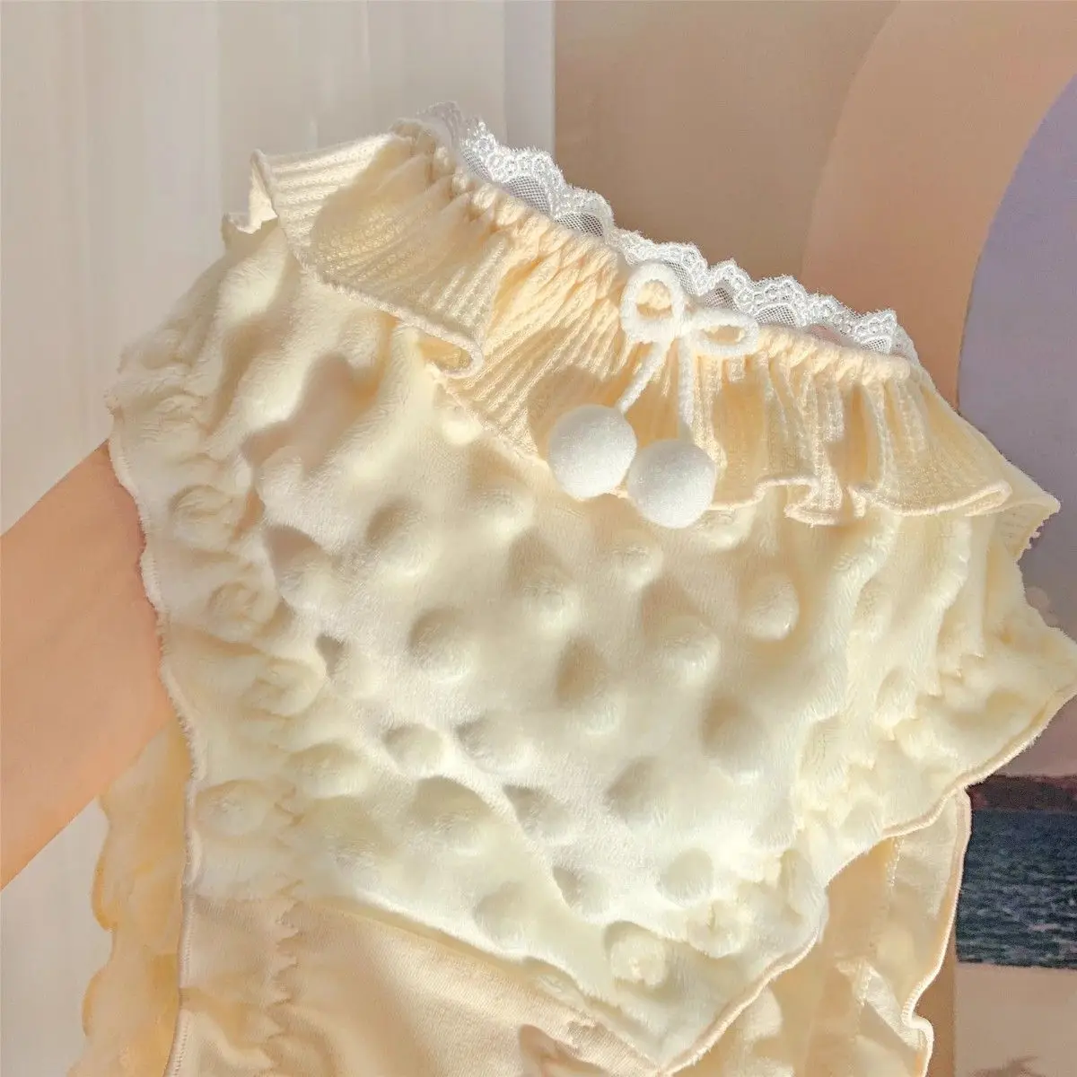 Kawayi Girls Puffy Warm Cute Sweet Briefs Princess Style Bow Ruffled Sissy Lolita Cotton Panties Cosplay Cute Dolls Costumes