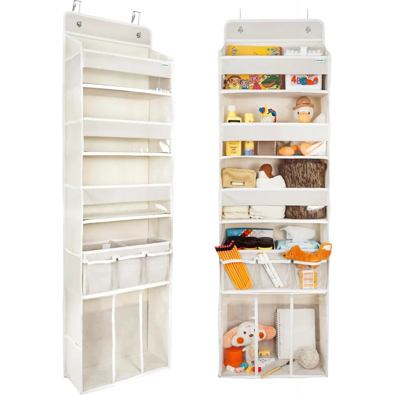 

Multi-Function Door Hanging Organizer for Baby Essentials - Includes 3 Bins, Diaper Stacker & 10 Pockets, Nursery Storage Caddy