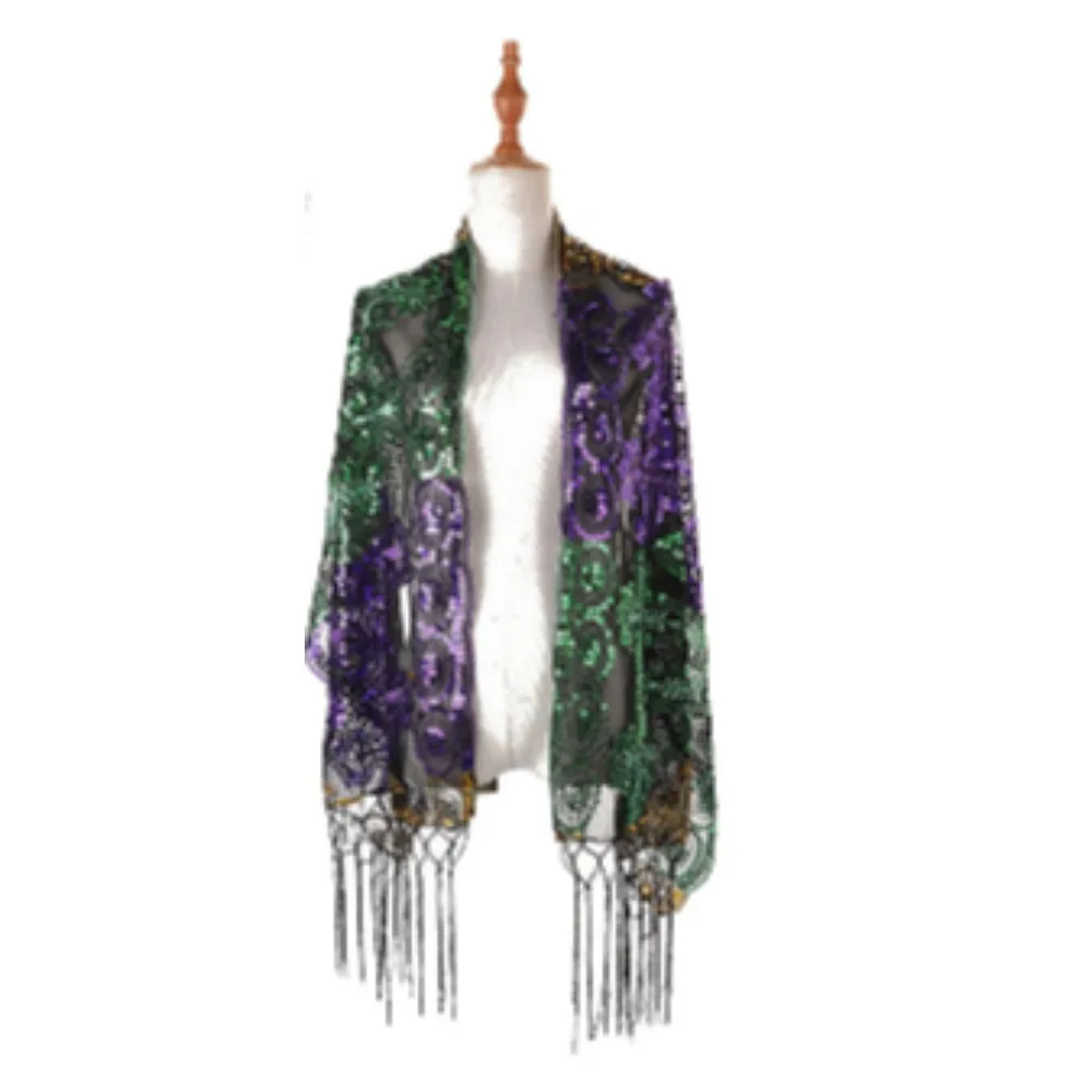 Christmas carnival dress scarf embroidered sequins scarf beads shawl bag scarf sequins head wear and half face mask