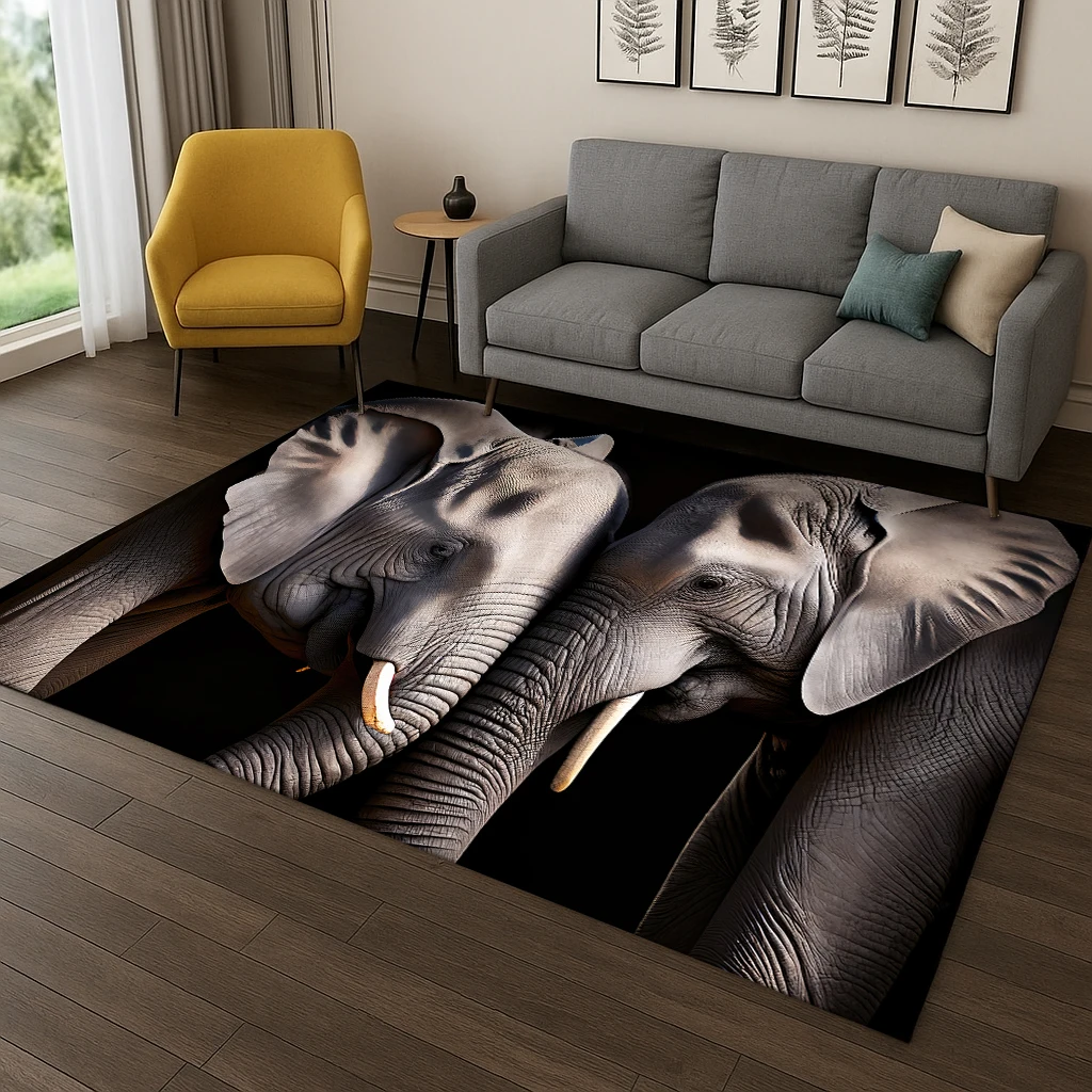 Elephant Animal Pattern Carpet Rug for Bedroom Living Room Sofa Home Doormat Kitchen Decor,Kid Game Area Rug Non-slip Floor Mat
