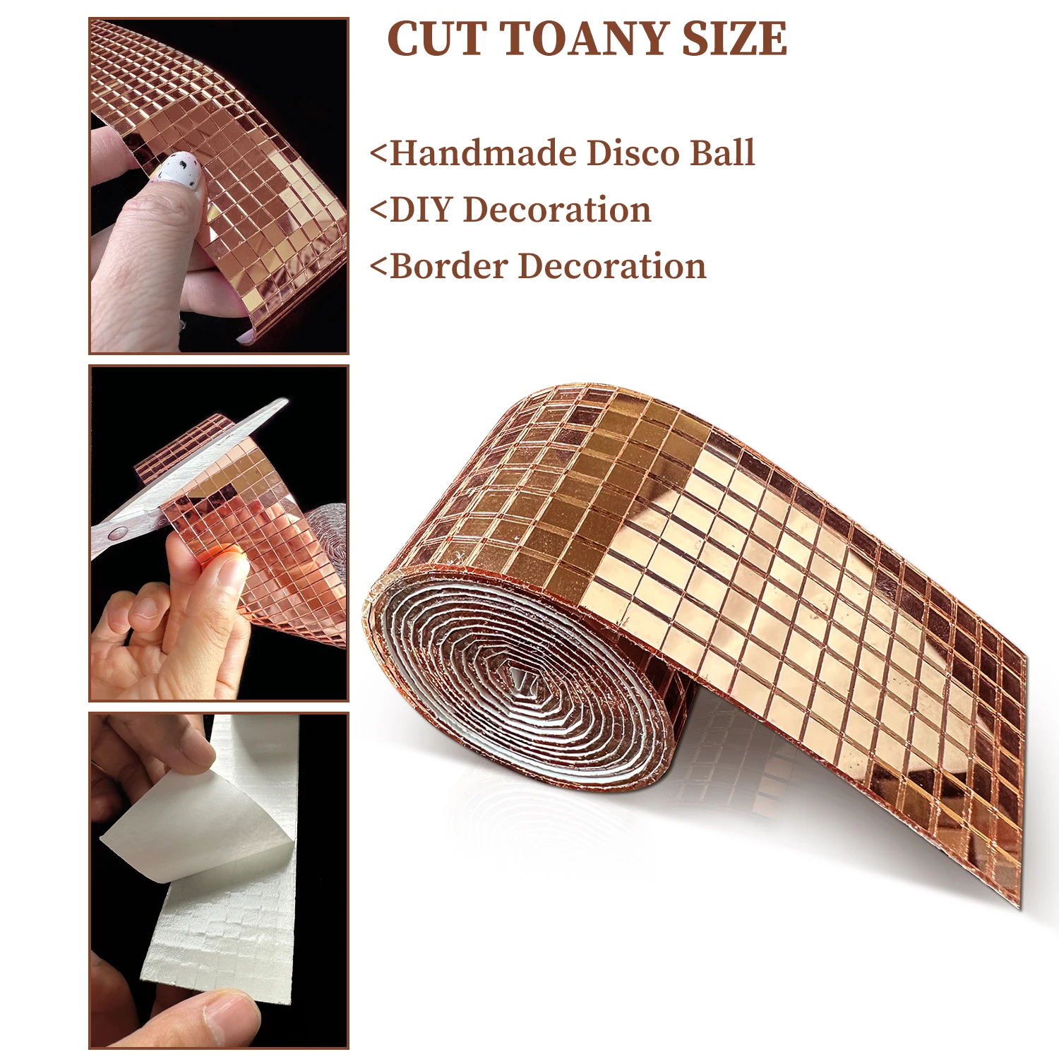 1 Roll Peel and Stick DIY Glass Wall Tile Sticker Self-adhesive Mosaic Mirror Wall Decal For Home Party Christmas Decoration