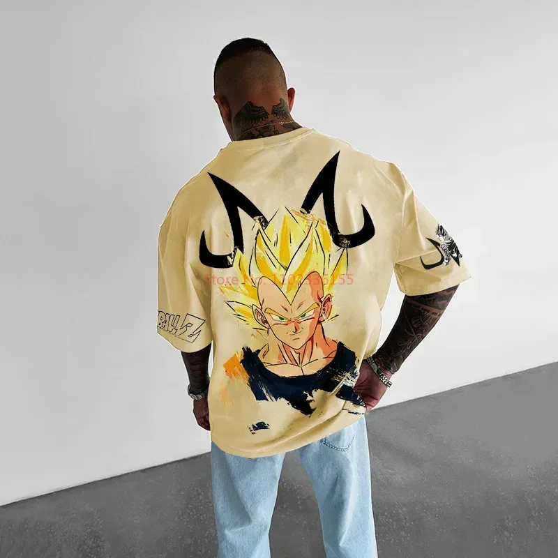 Anime Dragon Ball Z Vegeta Youth Men Oversize T-shirt Print Cosplay Summer Cotton Short Sleeve Top Casual Fashion Clothes Gift