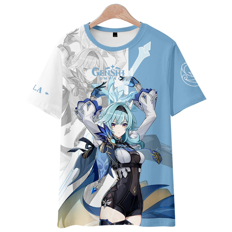 Impacto Genshin Periférico Manga Curta Camisa Japonesa Pescoço Redondo, Camisa Periférica Anime, Spray Knight Jogo Animação