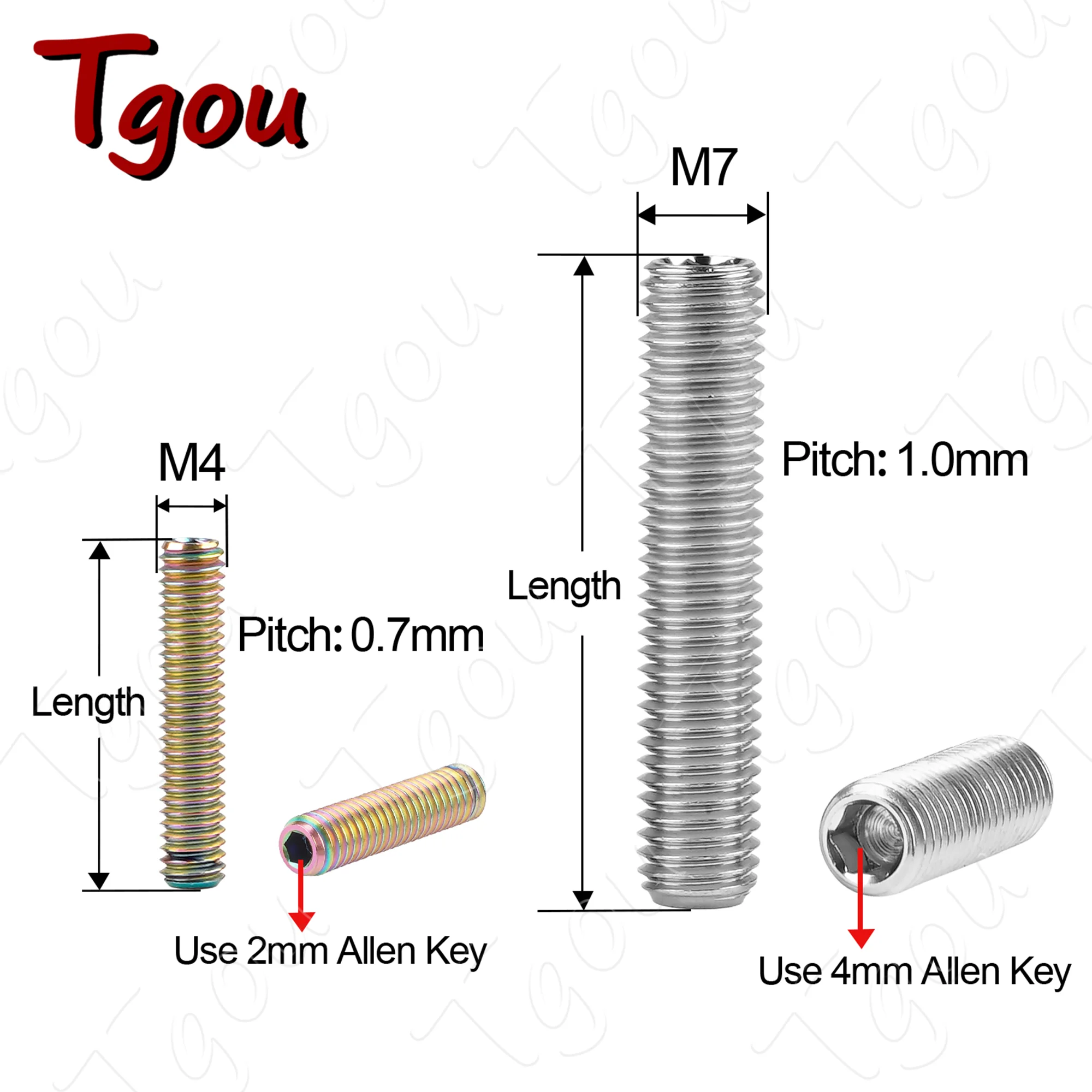 Tgou Titanium M4/M7  Socket Head Headless Set Screw for Bicycle Motorcycle Fasteners