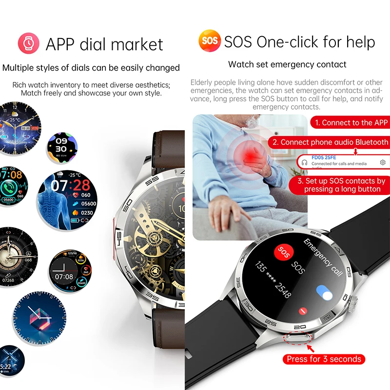 FD05 ECG ساعة ذكية بلوتوث الاتصال 1.43 "AMOLED عرض جهاز تعقب للياقة البدنية إدارة الصحة SOS ساعة متعددة وجوه أوضاع رياضية